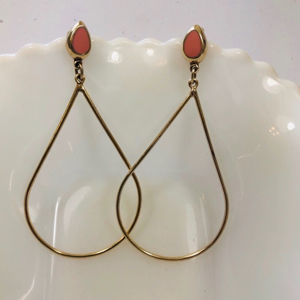 Sterling Silver Teardrop Hoop Earrings Rose Quarts Stone Jewelry Big Statement - Picture 1 of 7
